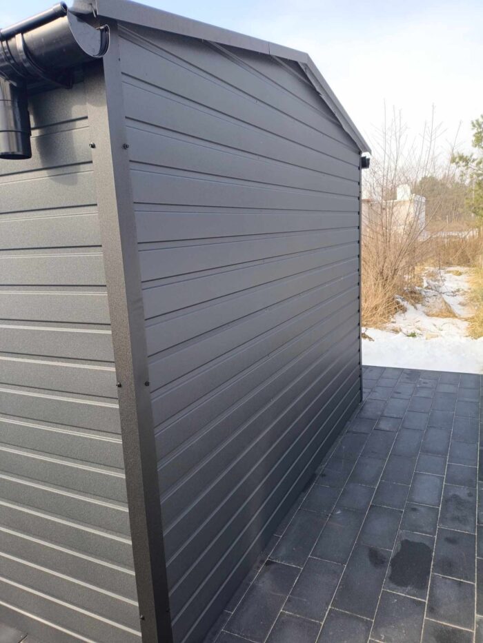 Garaż blaszany 3 x 5 grafit mat, dwuspadowy - obrazek 4
