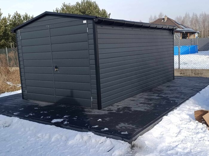 Garaż blaszany 3 x 5 grafit mat, dwuspadowy - obrazek 3