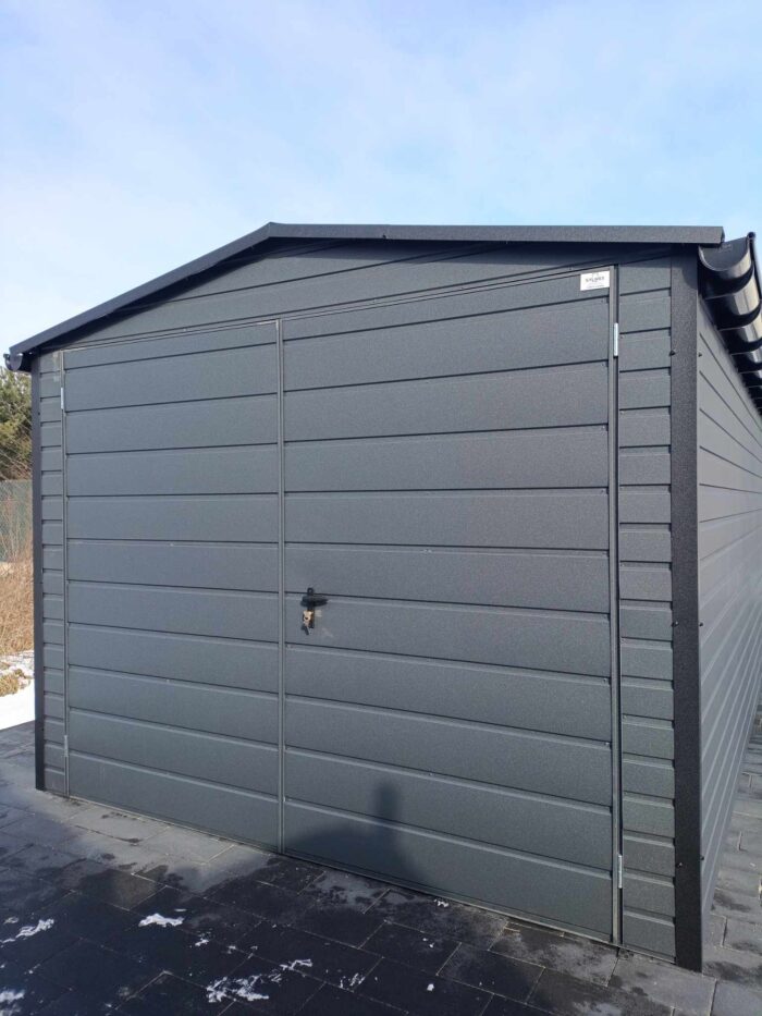 Garaż blaszany 3 x 5 grafit mat, dwuspadowy - obrazek 2